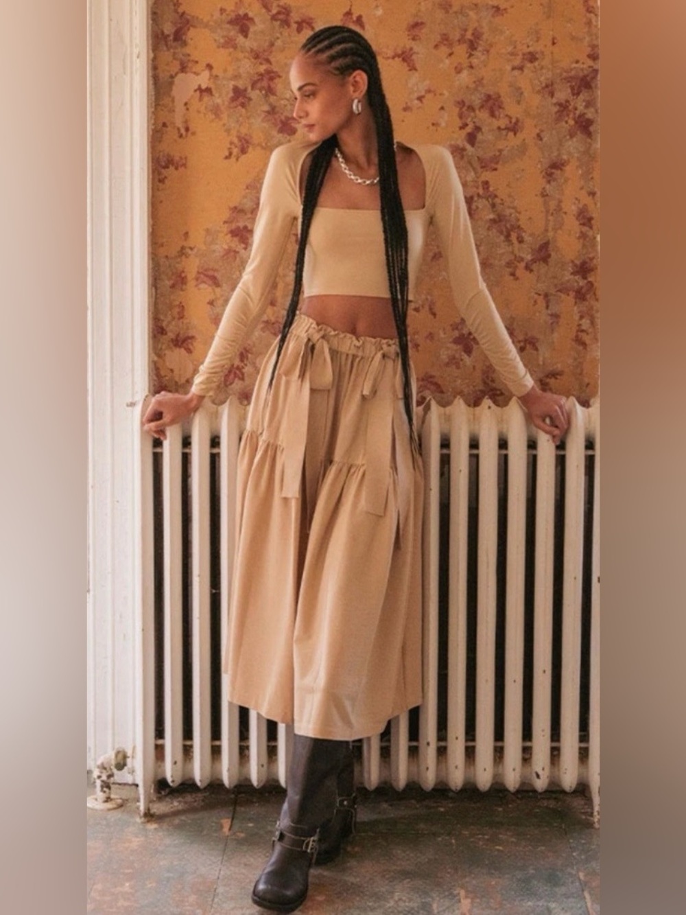 We Wore What Tiered bow  Midi Skirt